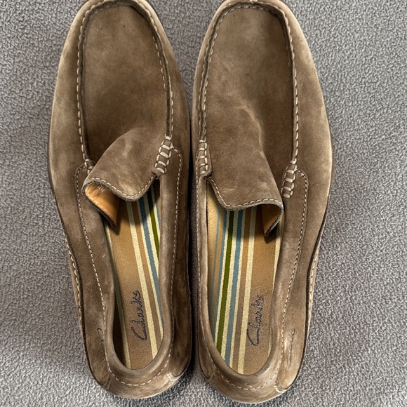 Clarks Men\'s Taupe Suede Slip-On Loafers